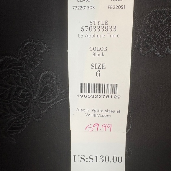 WHBM Black Sheer Long Sleeve Tunic Blouse with Floral Appliqué/Ruffle Accent NWT - Picture 11 of 13